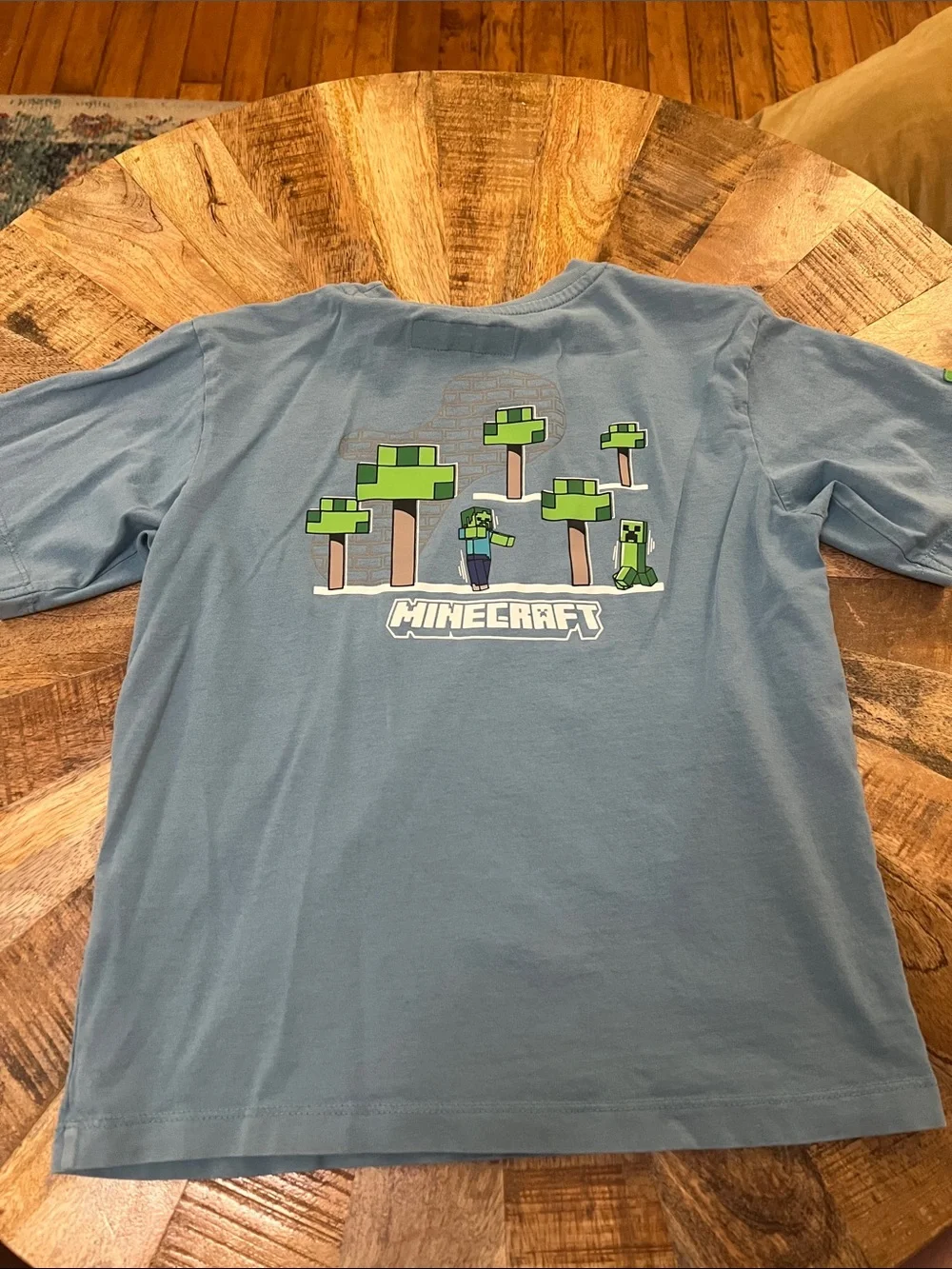 Zara Kids Light Blue Minecraft Creeper Graphic Tee